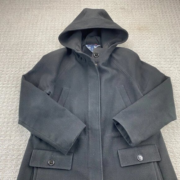 Tommy Hilfiger Long Trench Coat Jacket Women Size 14 Hooded - STITCHING DEFECT - Picture 2 of 12